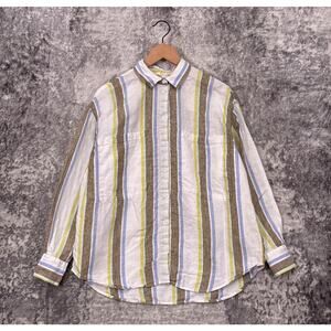 Left On Friday Shirt Small / Medium Womens Getaway Button Down Linen Striped